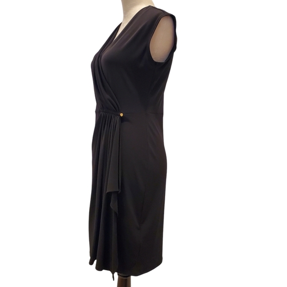 MICHAEL KORS SZ S Little Black Dress Draping Cocktail Midi Sleeveless Stretch - Picture 3 of 9